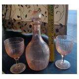 RARE 1930s Hocking Mayfair Rose decanter glasses