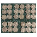 30 SILVER walking liberty US half dollars