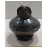 Black pottery OWL bowl signed Ma Luisa Talavera