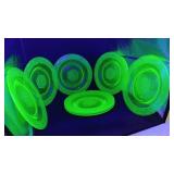 1930s URANIUM vaseline 7pc green depression plates