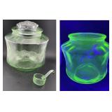 URANIUM glass green depression jar + scoop