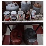 7 vintage oil cans & 5 old gasoline cans