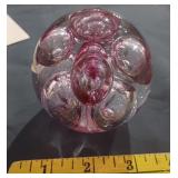 Heavy pink art glass paperweight huge bubbles