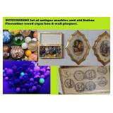 Antique MARBLES & Florentine Italy box & plaques