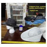 Medicine cabinet hat bedpan coal hod & bottle
