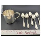STERLING SILVER cup and 5 spoons Towle Lunt