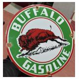 BUFFALO Gasoline porcelain gas pump sign