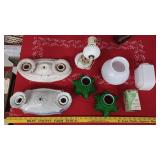 3 Antique light fixtures 4 shades & 1 old bulb