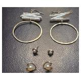 3 pair 14k gold earrings with pearls