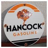 Hancock Gasoline porcelain gas station pump sign