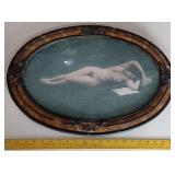 Antique bubble glass frame w nude woman risque