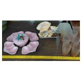 BELMAR CA snack set 6 pink hobnail tumblers & lamp