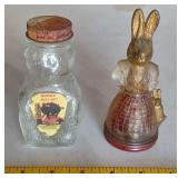 Old figural glass containers Mrs Rabbit & Bear