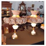 Matching pair 1950s MCM hobnail milk glass lamps