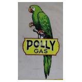 23" tall POLLY GAS parrot embossed metal sign