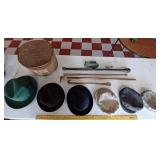 6 old hats box shoehorn tie 3 walking canes