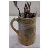 HULL POTTERY green cow yelloware pitcher c1910