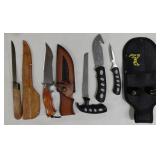5pc KNIVES w cases sheathes hunting fishing
