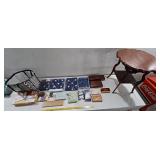 Scalloped walnut parlor table +games flags MORE