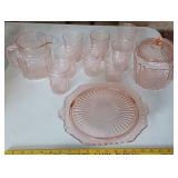 11pc 1930s HOCKING pink Mayfair open rose glass