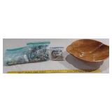 Mcm contoured wooden bowl w jewelry & pearls