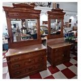 c 1880s carved walnut Eastlake dresser & washstand