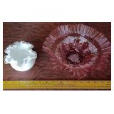 FENTON 2pc  silvercrest vase & lg cranberry bowl