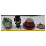 4pc pottery WELLER, RED WING, Japan, Santa