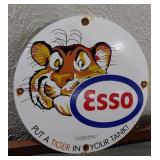 Dated 1957 ESSO gas pump porcelain tiger sign