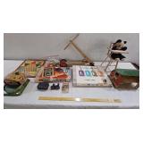 Vintage toys games scooter tin litho wooden