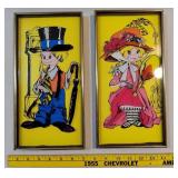 2 vintage 1960s wall plaques reverse painted