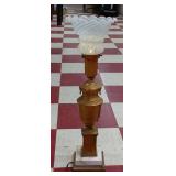 Antique marble base lamp w opalescent swirl shade