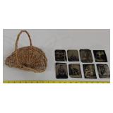 8 antique tintype photographs + herb basket