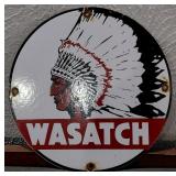 WASATCH oil gas station porcelain sign
