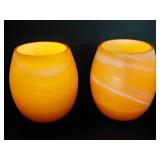2 swirl caramel slag art glass candle votives
