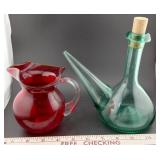 2pc lot old hand blown art glass pitcher & PORRON