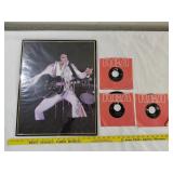 Elvis Presley framed poster & 3 old 45 rpm records