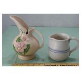 2 old pottery pitchers HULL magnolia & blue bands