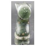 Old jade carving yowling cat signed L. Owen ALASKA