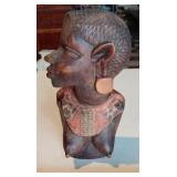 Carved wooden tribal folk art African nude bust 9"
