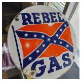 REBEL GAS porcelain pump sign filling station