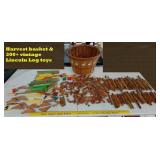 300+ lot of LINCLON LOGS old toys + farm basket