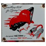 TEXACO fire power girl driving porcelain sign