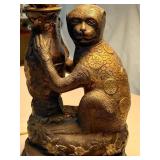 Cast bronze table lamp WORKS monkey & vase