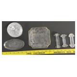 6pc lot signed paperweight cut crystal knife rests