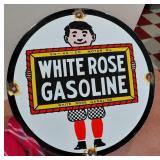 ENARCO WHITE ROSE gasoline porcelain sign