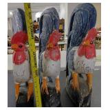 THREE large 19" wooden folk art carved roosters