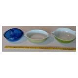PYREX 2 green cinderella & 1 cobalt blue casserole