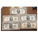 5pc lot antique US Currency 1934 to 1965