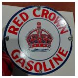 RED CROWN gasoline porcelain pump sign